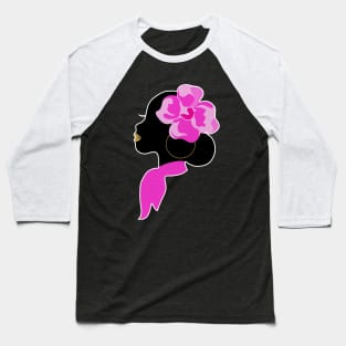 Beautiful Black Afro Woman with Pink Flower Baseball T-Shirt